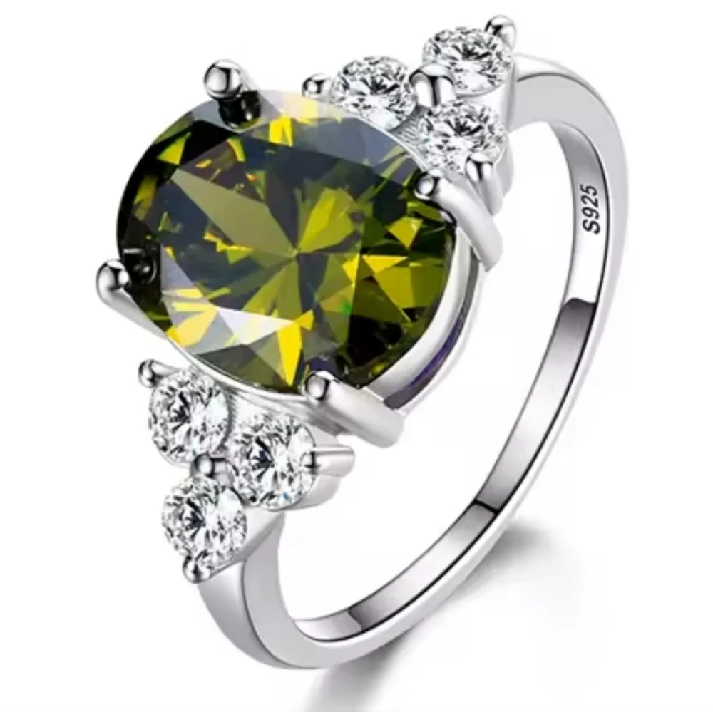 925 Dazzling 8 Ct Brilliant Cut olive green Gem Stone Engagement Ring Sz 10